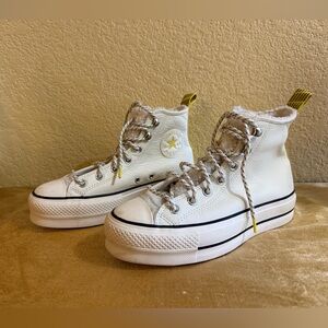 Converse Women's All Star Lift HI Size Egret Bitter Lemon Sherpa Lined